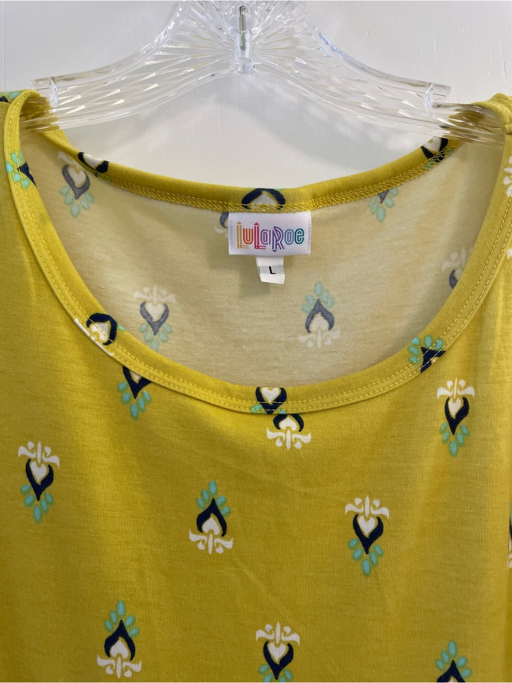 LuLaRoe Women's Yellow Patterned Scoop Neck dress- L
